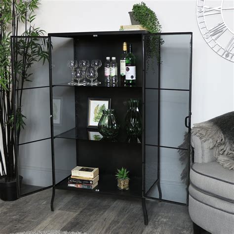 tall black metal glass storage cabinet windsor browne