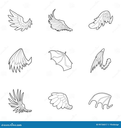wings icons set outline style stock vector illustration