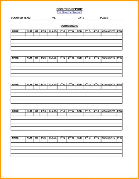 soccer couting report format template youth football printable