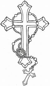 Cross Tattoo Rosary Coloring Drawings Adults Beads Holy sketch template