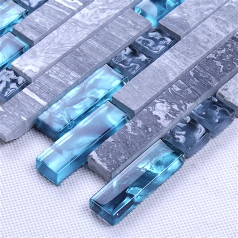 Blue Glass Stone Mosaic Wall Tiles Gray Marble Tile