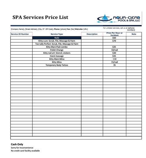 price list templates price sheet templates templatelab