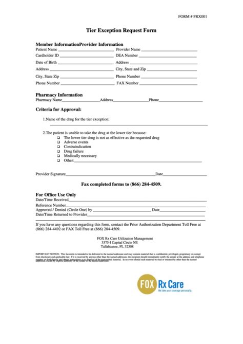 form frx tier exception request form printable