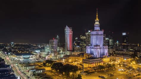 Warsaw Downtown At Night Stock Footage Video 100
