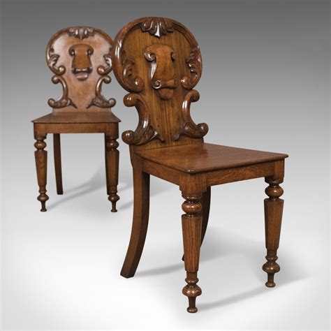pair  scottish antique hall chairs  oak circa  london fine