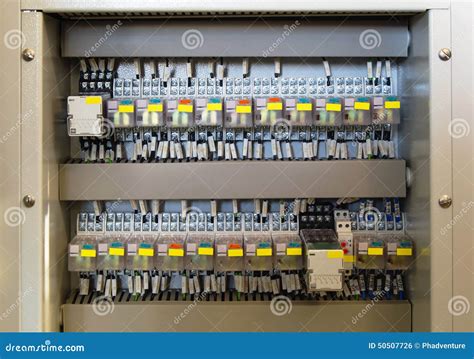 relay panel  relays  wires stock photo image  industry electrical