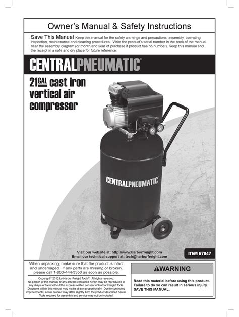central pneumatic  owners manual  safety instructions   manualslib