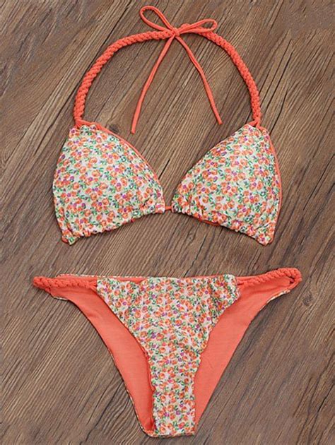 [18 Off] 2021 Braided Tiny Floral Thong Bikini In Orange Zaful