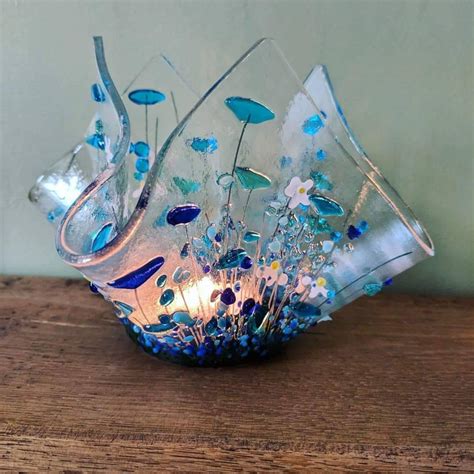 handcrafted fused glass art tealight holders vases fused glass art
