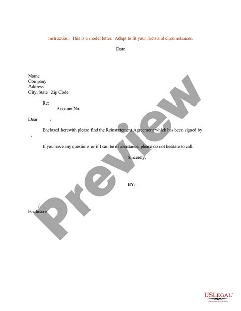 sample reinstatement letter  mortgage  legal forms