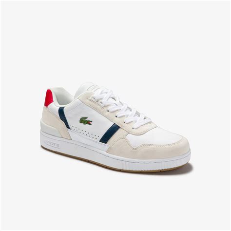 sneakers mens lacoste  clip tricolour leather  suede trainers whtnvyred pcd enquiry