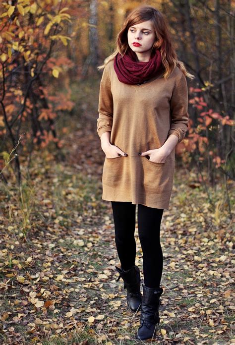Burgundy Scarf Long Sweater Leggings And Boots My Style
