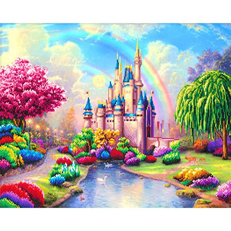 rainbow castle fantasy diamond painting house