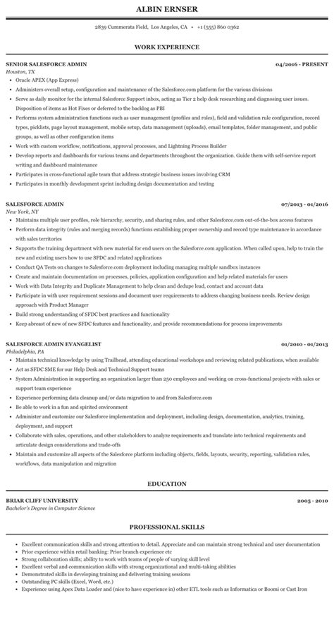 salesforce administrator resume sample