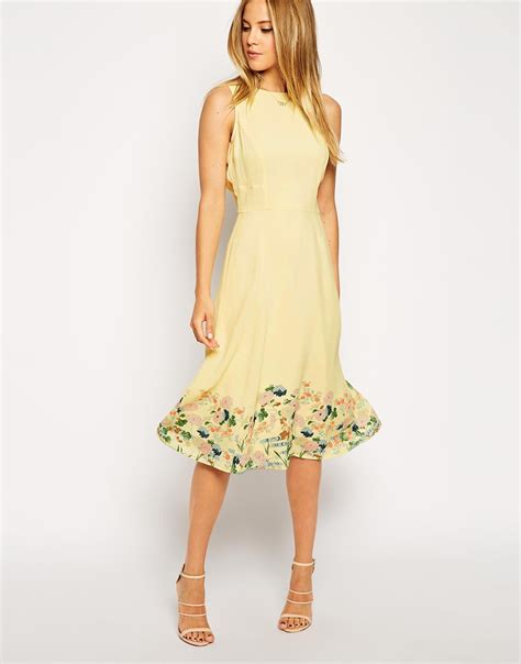 asos midi dress  botanical border print  yellow lyst