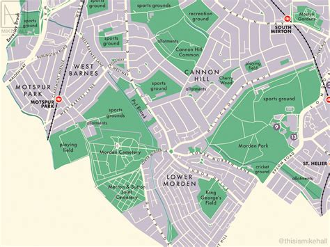 merton london borough retro map giclee print mike hall maps illustration