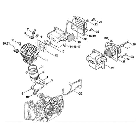 stihl ms  chainsaw ms magnum  parts diagram cylinder