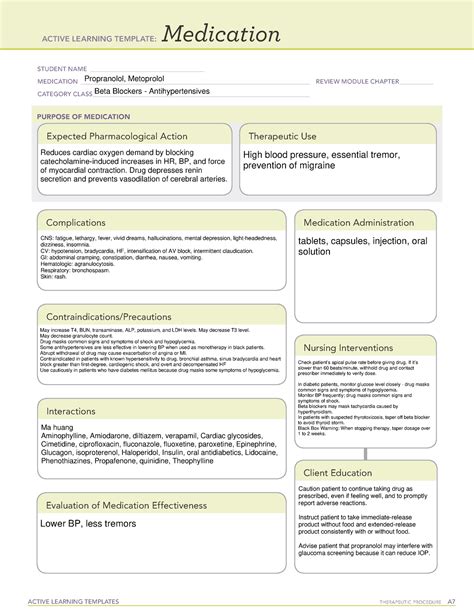 propranolol ati medication template