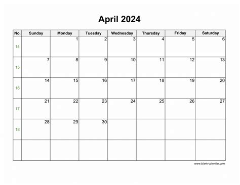april  blank calendar   holidays horizontal