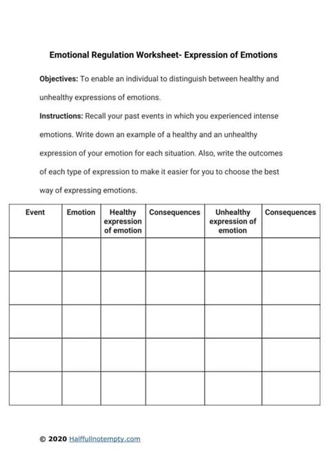 printable emotional regulation worksheets