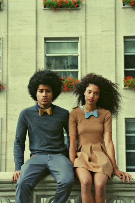 afro black couple bow tie curly hair fashion image