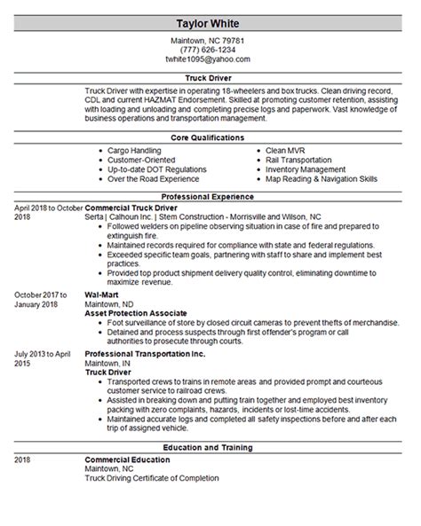 resume template  cdl truck driver