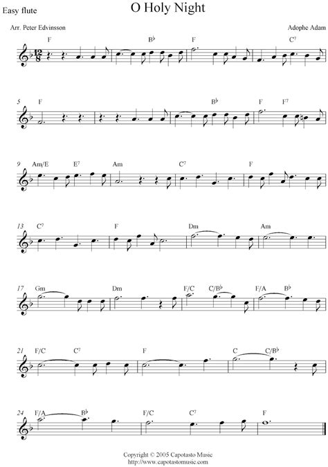 easy sheet   beginners  holy night  christmas flute sheet  notes