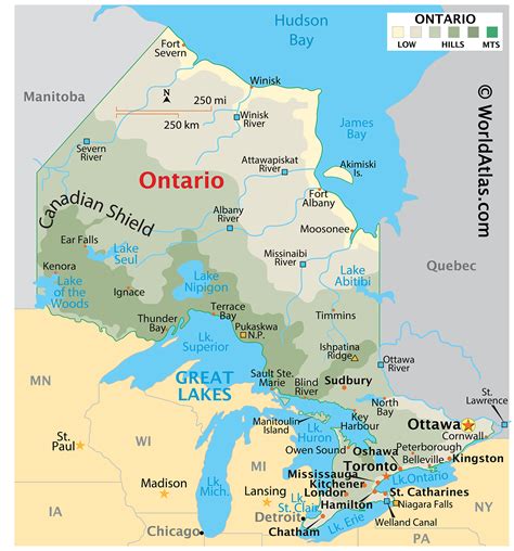 map  ontario canada showing cities states  americ vrogueco