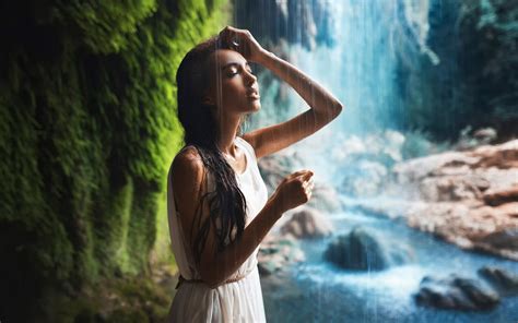 wallpaper sunlight forest waterfall women outdoors