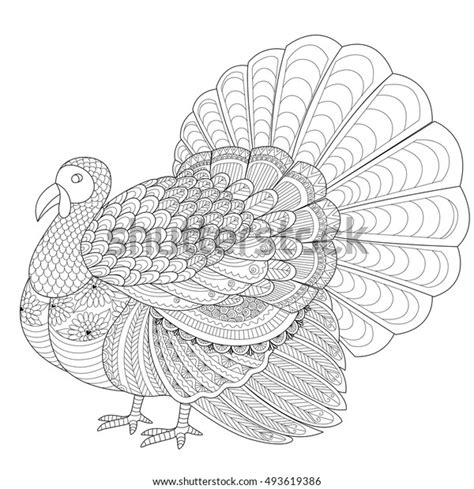 detailed zentangle turkey coloring page adult stock vector royalty
