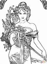 Mucha Coloring Nouveau Alphonse Book Alfons Woman Spring Vintage Painting Line Volume Designs Flowers Pages Elegant Svg Clipart Haven Creative sketch template