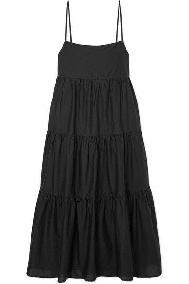 Black Tiered Cotton Voile Midi Dress Matteau Maxi