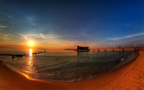 Wallpaper Sunlight Sunset Sea Night Shore Reflection Sky Beach