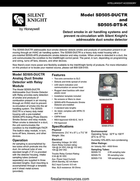 silent knight sd ductr dts  data sheet fire alarm resources  fire alarm
