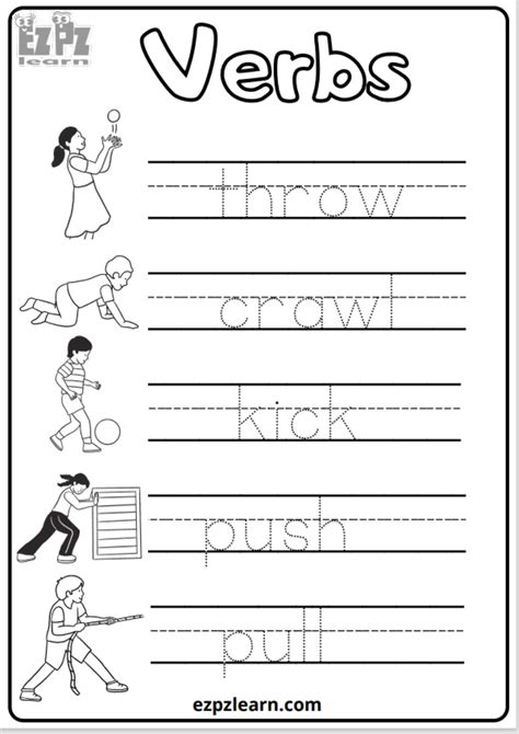 verbs tracing  kids    ezpzlearncom