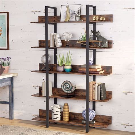 tribesigns  tiers bookcase  shelf industrial style etagere bookcases  book shelves metal
