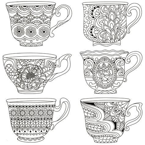 tea cups coloring page coffee tea coloring pages  adults