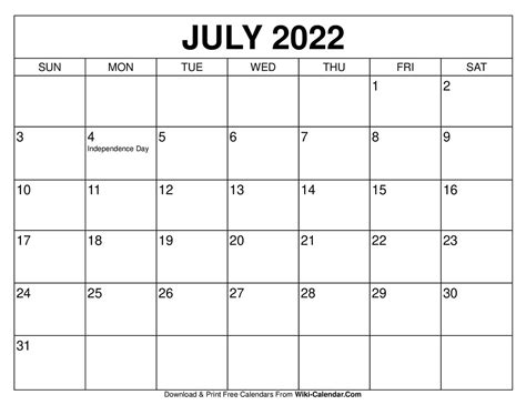 july  calendar printable   holidays  printable july