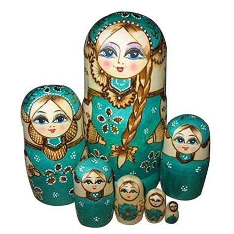 pcs wooden russian nesting dolls braid girl dolls traditional