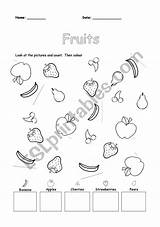 Fruits Count Color Worksheet Counting Preview Vocabulary Worksheets Numbers sketch template