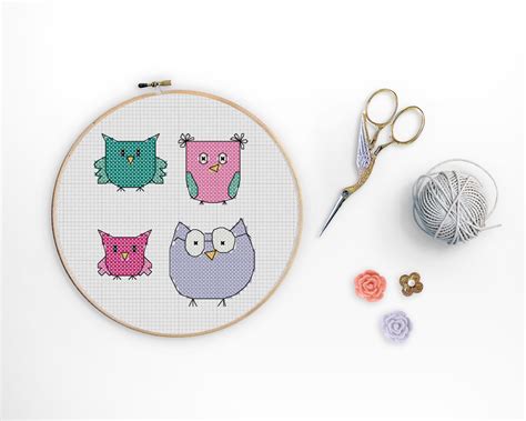 owl cross stitch pattern bundle barn owl beginner cross etsy