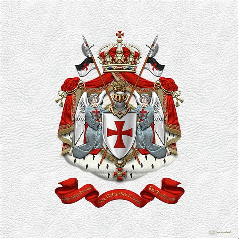 knights templar coat of arms over white leather digital art by serge