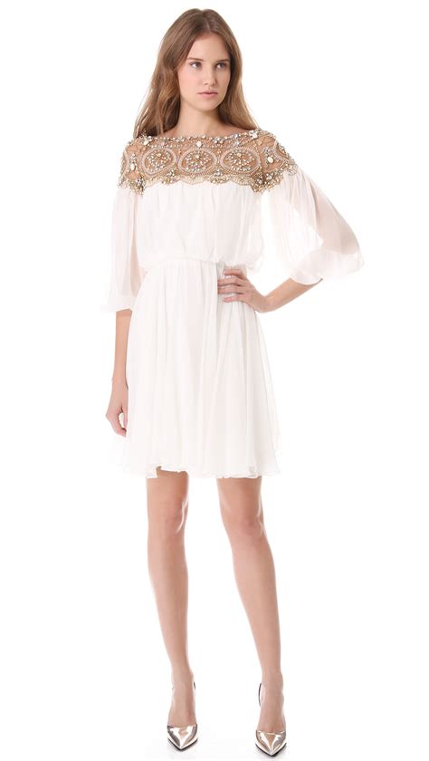 lyst marchesa long sleeve cocktail dress in white