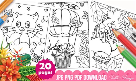 fall animals coloring pages  kids graphic  tabbai design