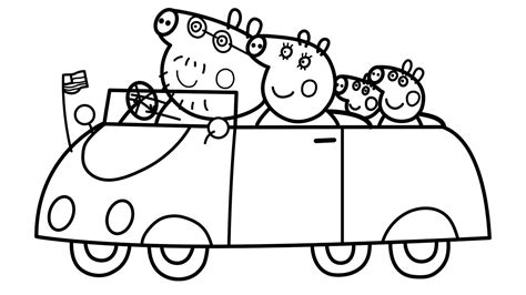 peppa pig family  car coloring pages learn colors  peppa pig