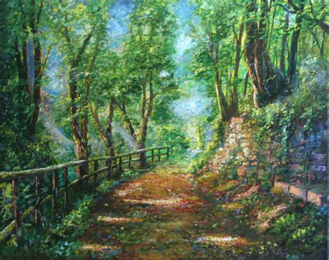 forest path original landscape oil painting