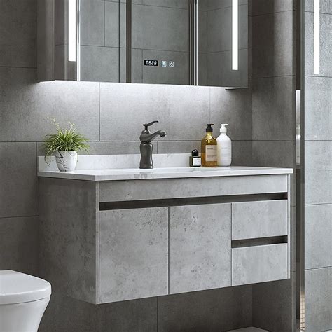 floating bathroom vanity  faux marble vessel sink wall mounted