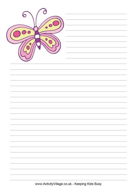 butterfly writing paper  printable lined paper  printable