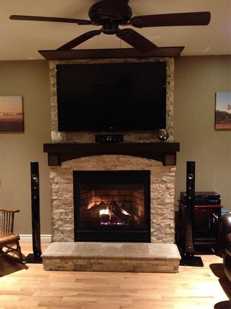 stone  fireplace  tv mounted  mantle home fireplace tv