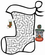 Christmas Maze Mazes Kids Pages Coloring Stocking sketch template